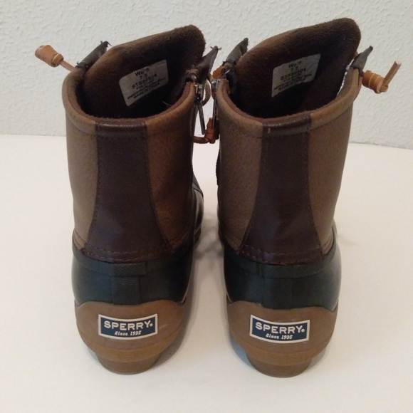 Sperry WO's  Tan Faux Leather Rubber Zip Lace Up Waterproof Ankle Boots sz 7.5 - Picture 3 of 13